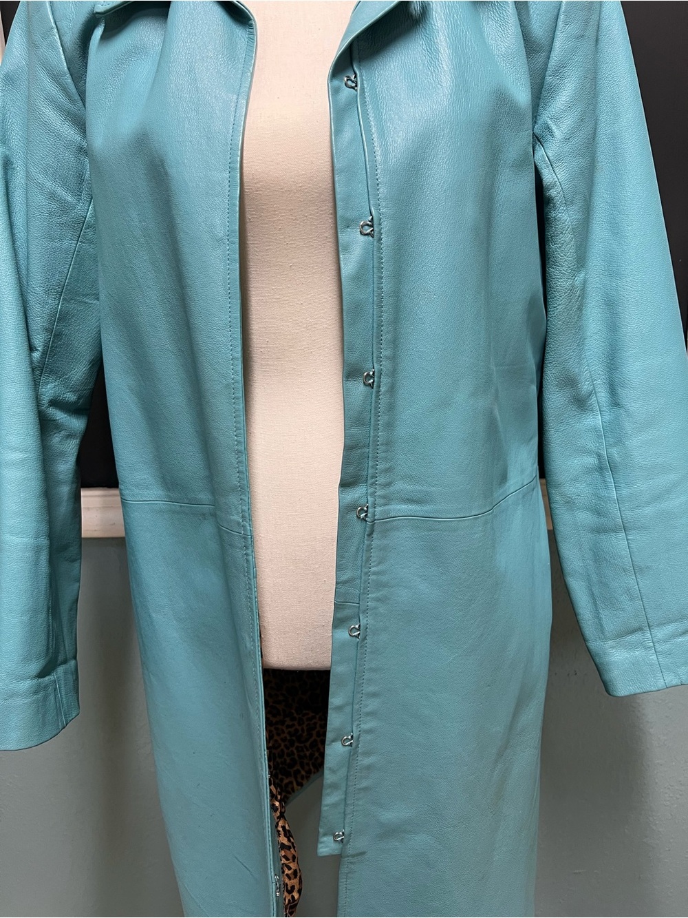 Newport News Y2K Turquoise Long Leather jacket - Picture 4 of 11
